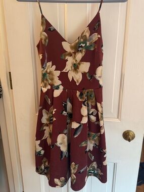 Soprano Burgundy Floral Spaghetti Strap Mini Dress
